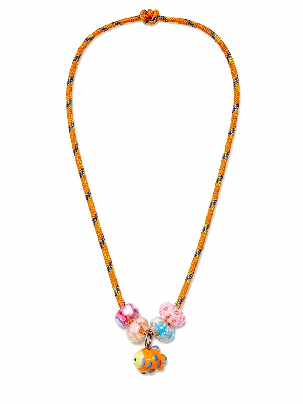 Audrey Limoges Collection Orange Cord Necklace with with Beads and Fish Pendant